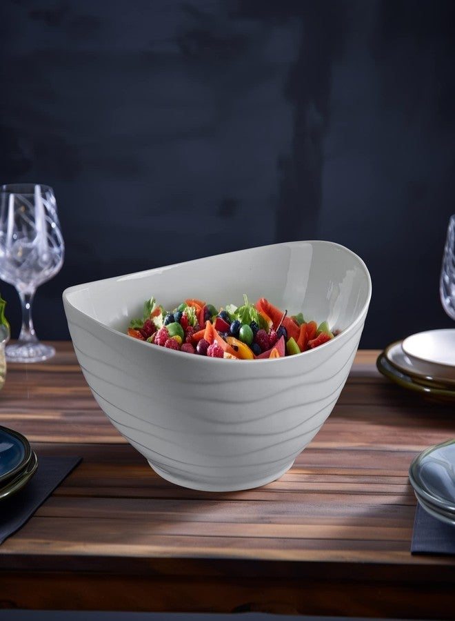 KITEISCAT Extra Large Elegant Ceramic Oval Salad Bowl Set with Premium Acacia Wood Salad Serving Utensils - Large Capacity, Stylish and Practical, Kitchen Must-Have - Image 4